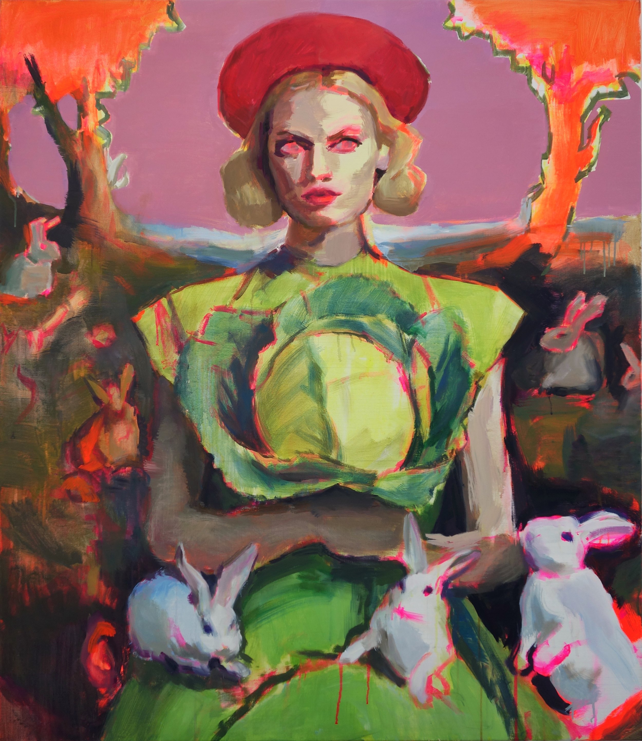 'The gardener's daughter had a lot on her mind' 140x120 cm, Flashe on linen, 2023