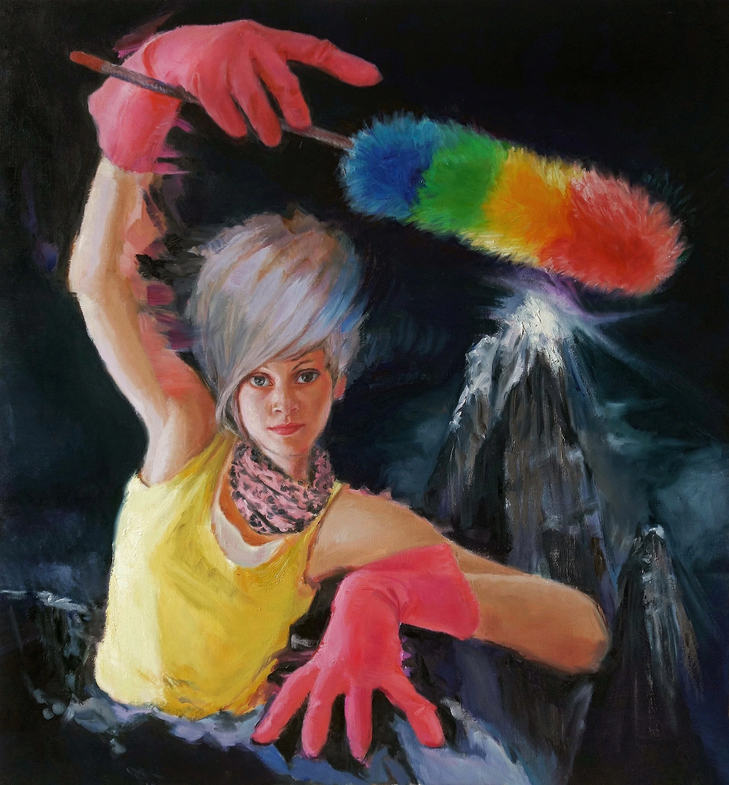 "she came home late and started cleaning at midnight' 140x130 cm, oil on linen (Available to Acquire)
