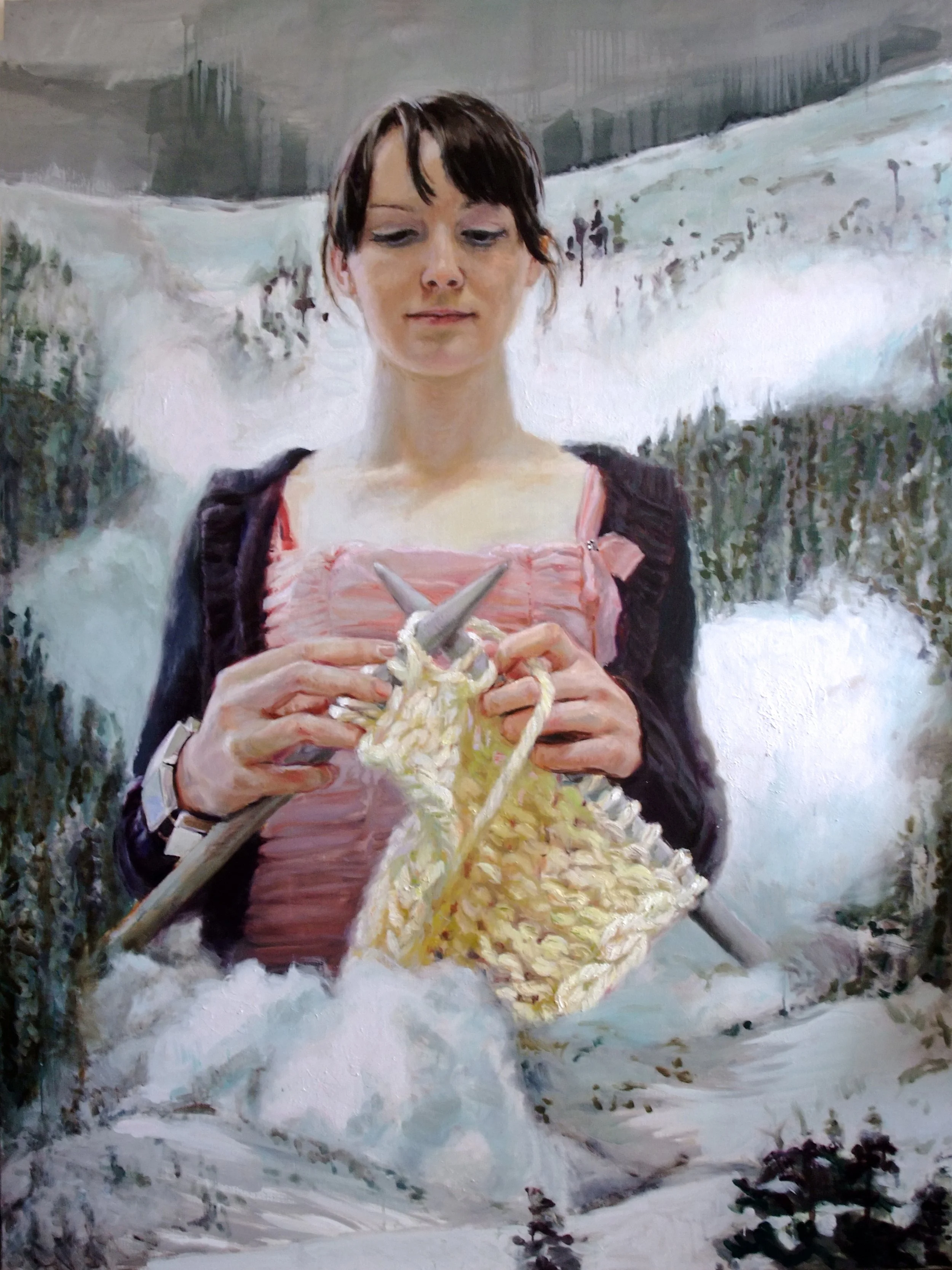 'Avalanche Knitter' 195 x 150 cm, oil on linen, 2009 (private collection, London)