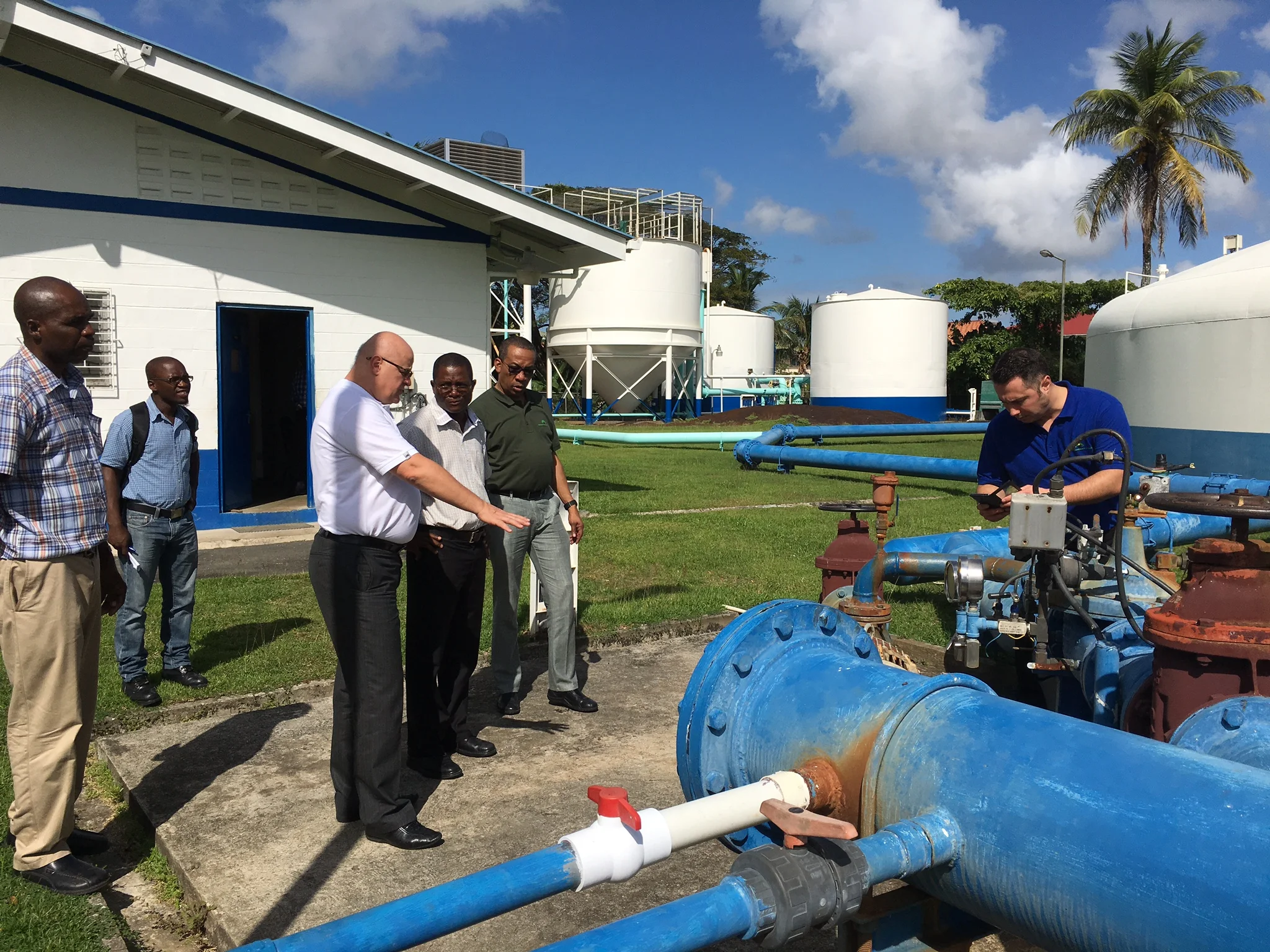GHTE Team on a site visit to Guyana Water Inc. Water Treatment Plant at Eccles to discuss designing a solar power energy system for the plant.