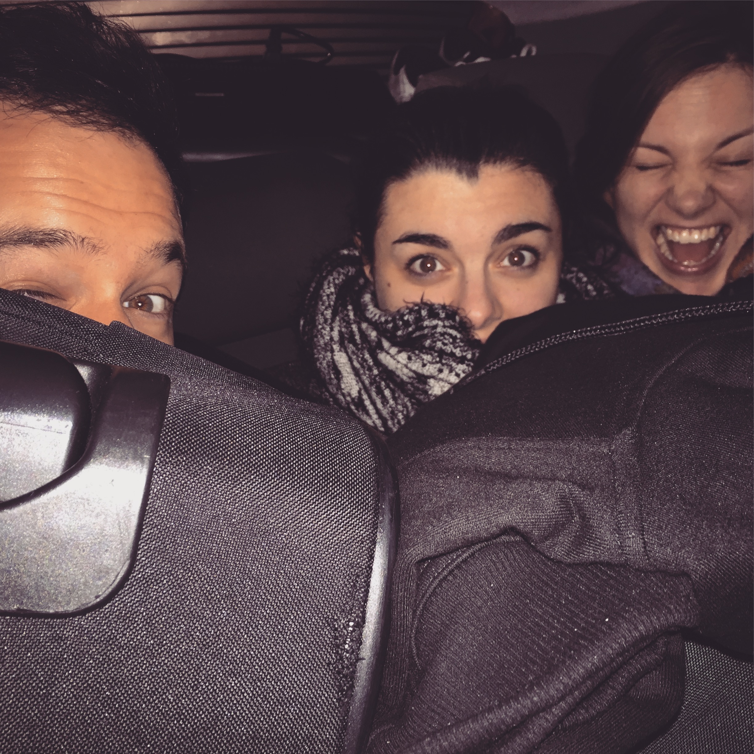 Toby, myself and Laura crammed in Luke's car at the end of our R&D week in the North East