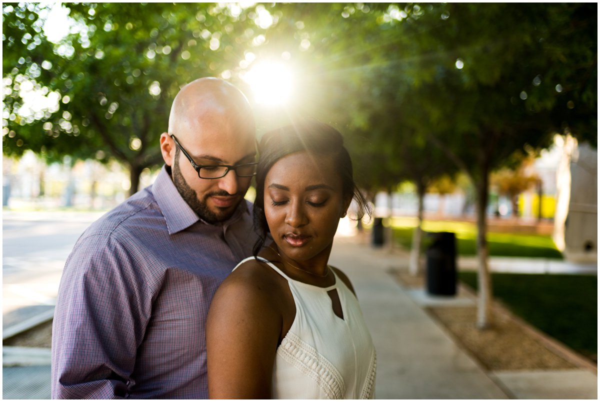  Interracial Couple Engagement Photos in Mesa at Mesa Center for the Arts.&nbsp; 