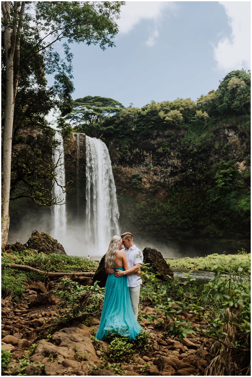 Epic Engagement Photos with a Waterfall in Hawaii