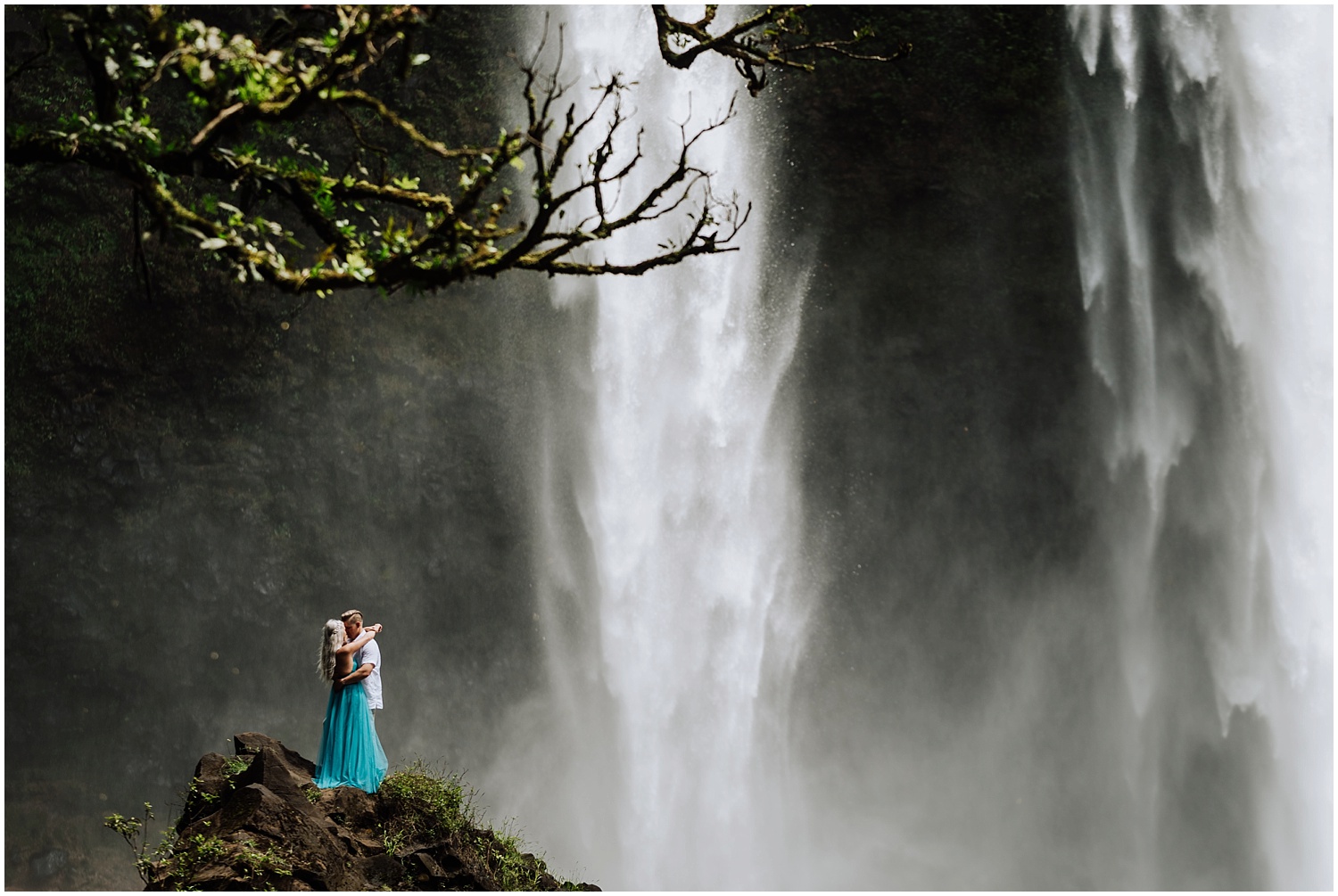 Epic Engagement Photos with a Waterfall in Hawaii