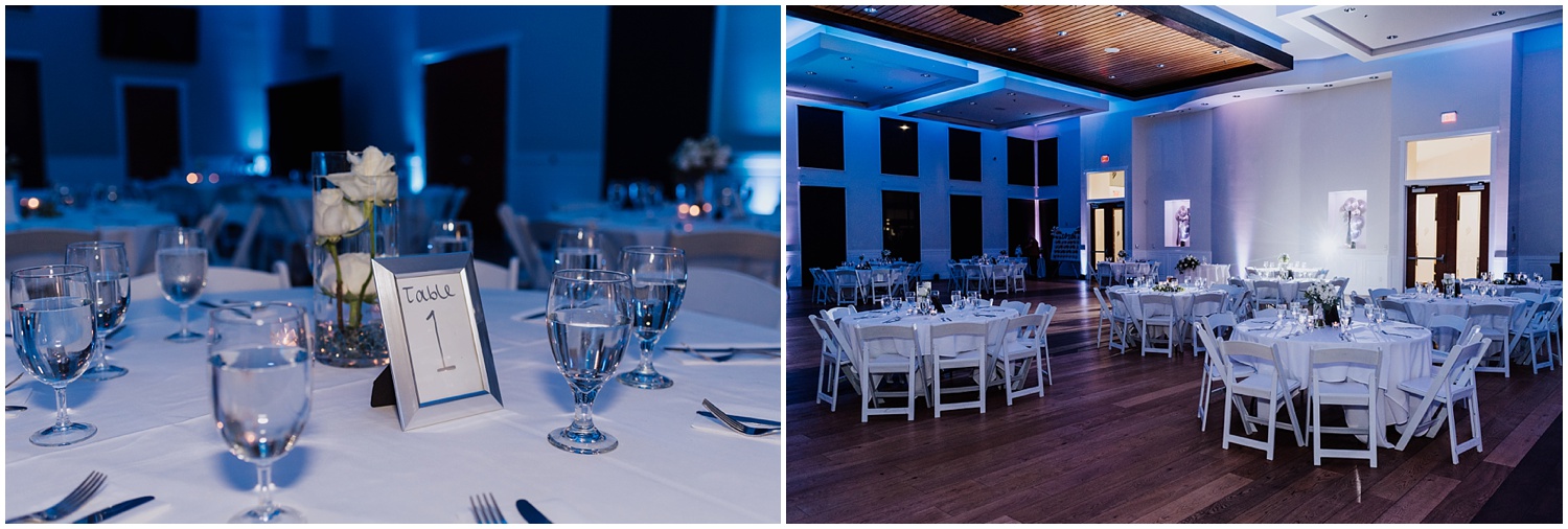 Blue Uplighting for Dramatic Reception at the Falls Event Center