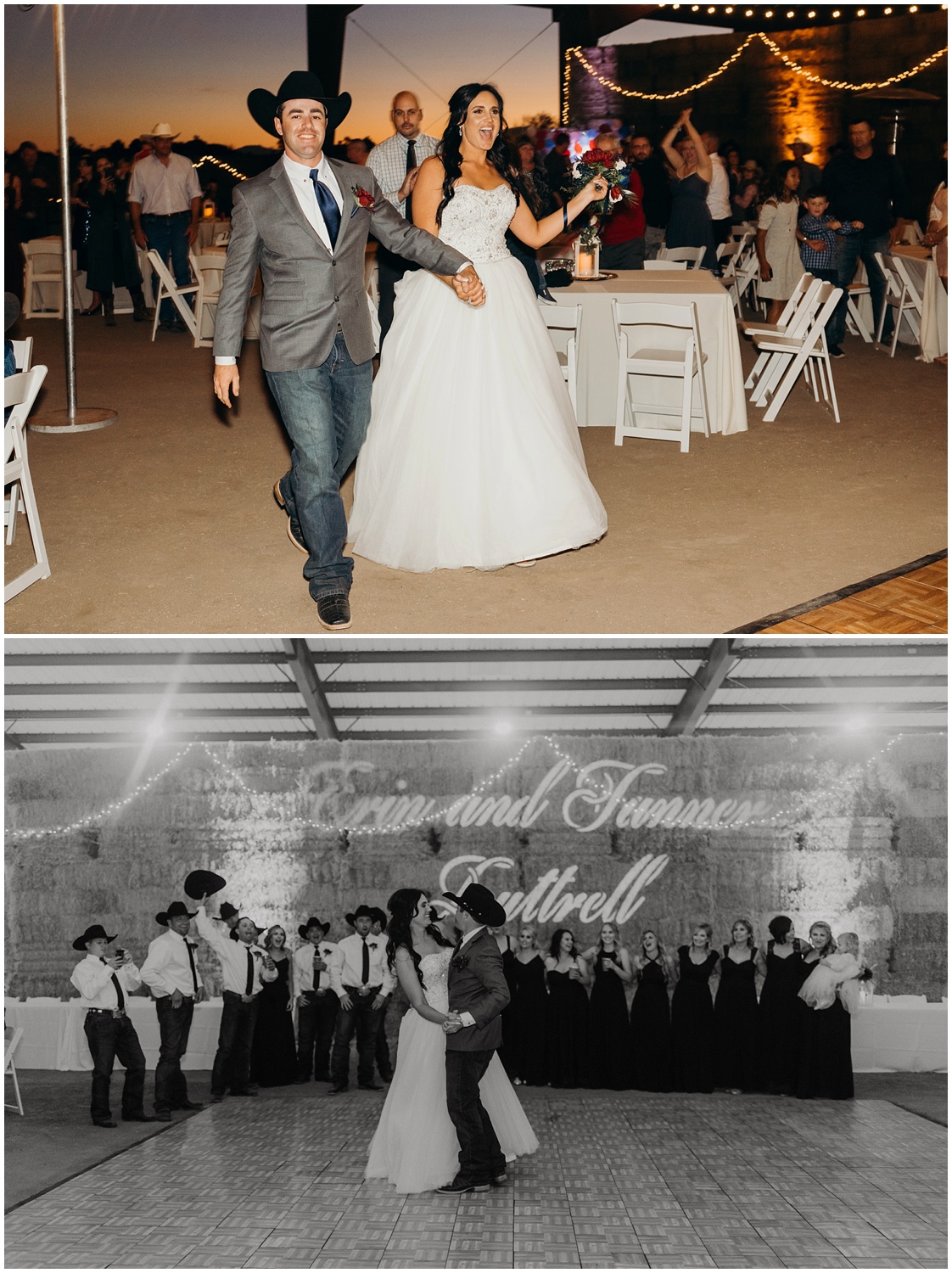 Bride and groom enter their reception and celebrate their first dance.