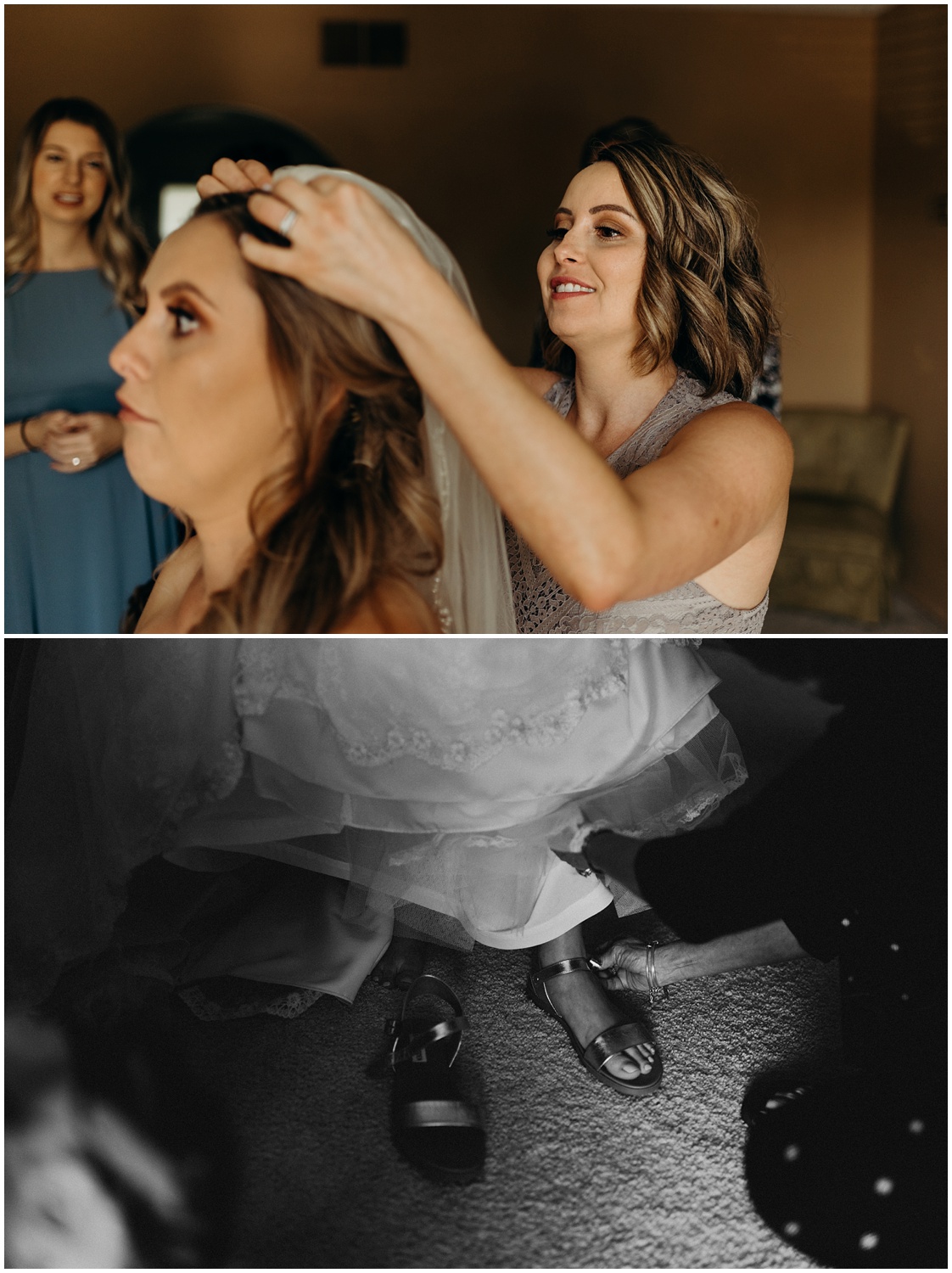 Candid moments of the Bride and groom getting ready on their wedding day.