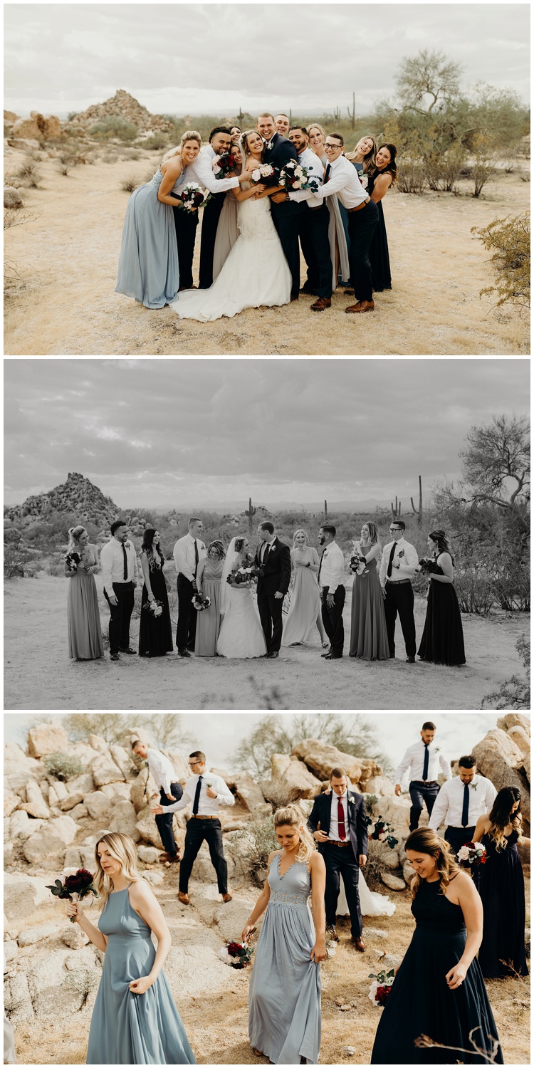 Fun photos with the wedding party in the desert.