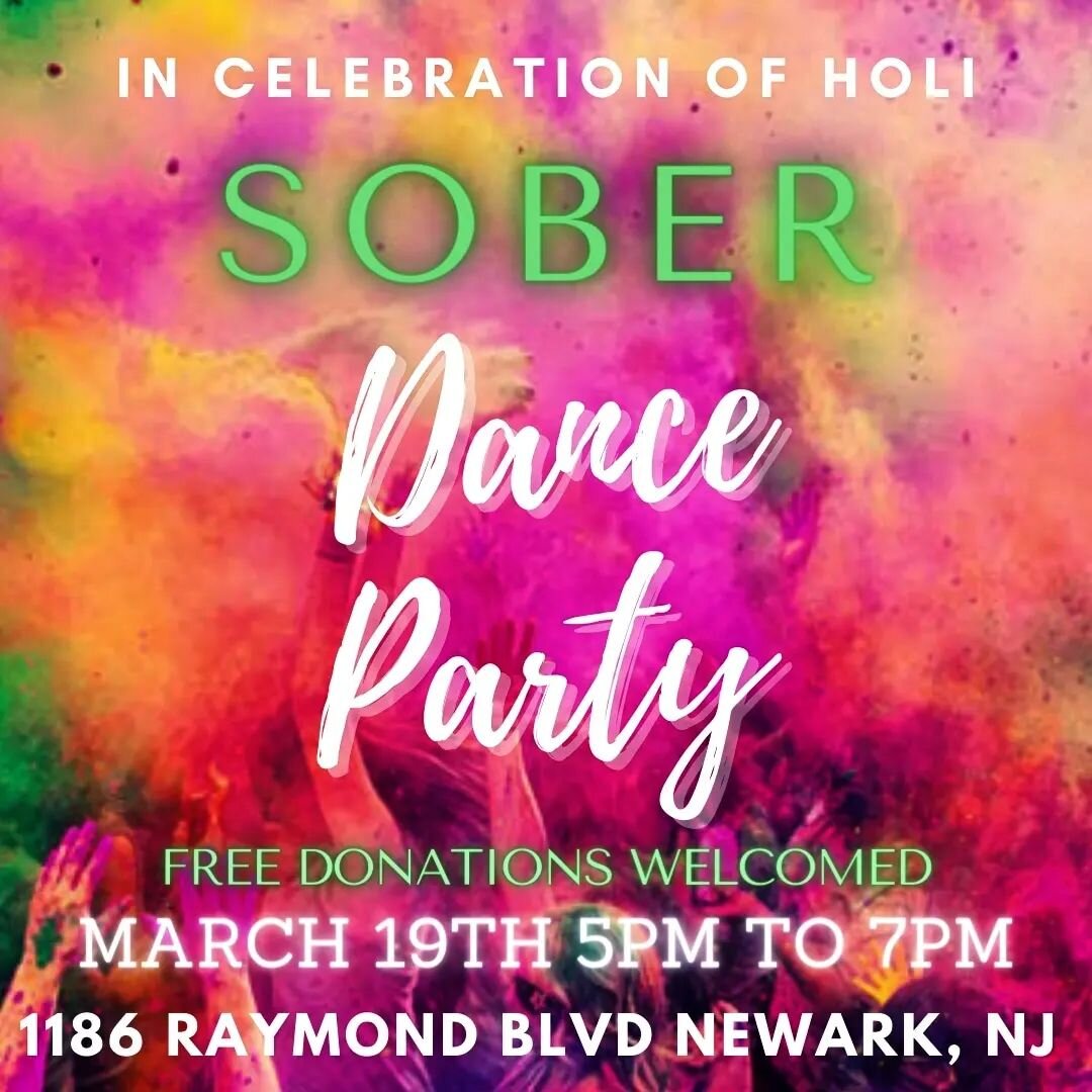 Sober Dance Party 🥳 @imsoyoganewark
Wear colorful clothing 🟣🟢🟡🟠🎨🔵🔴
No shoes, wear your best socks 🧦

Holi is a popular ancient Hindu festival, also known as the &quot;Festival of Love&quot;, the &quot;Festival of Colours&quot; and the &quot;