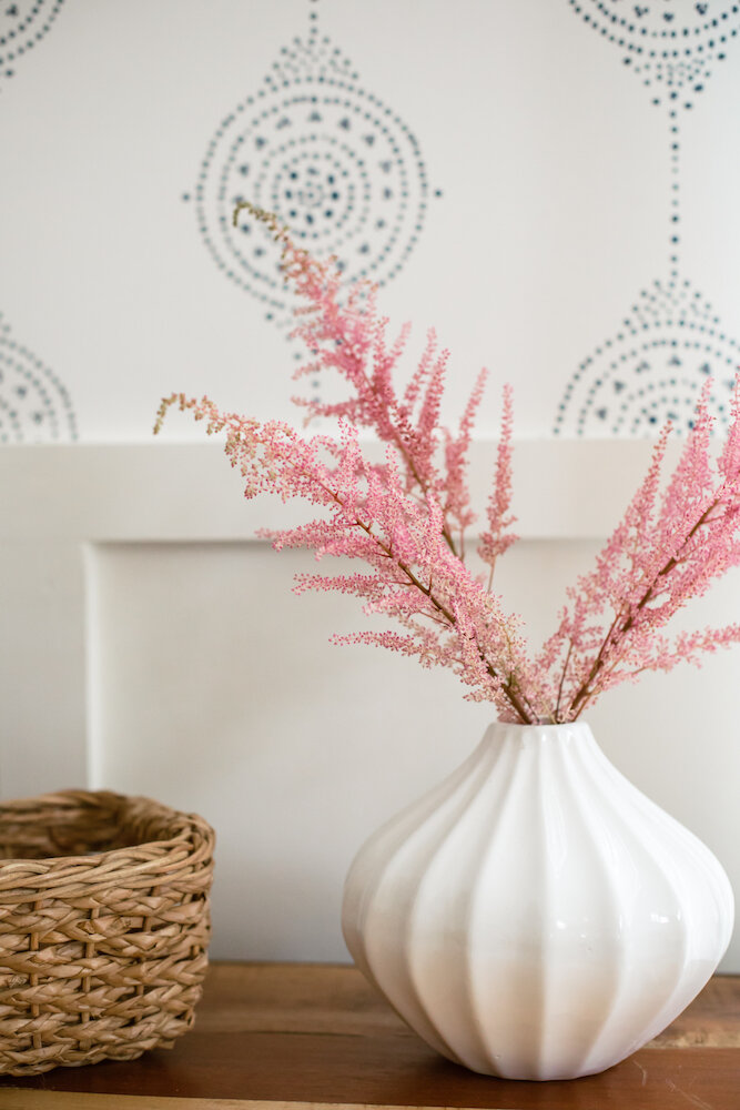Notice How the Vase &amp; Flowers Pick up on the Shape and Design of the Wallpaper