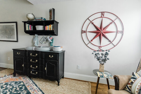 A Vintage Dresser Turned Changing Table Pairs with a New Shelf