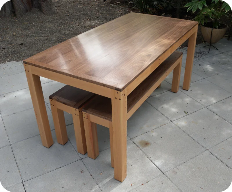 Walnut/Fir Dining Table & Benches