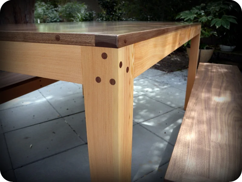 Walnut/Fir Dining Table & Benches