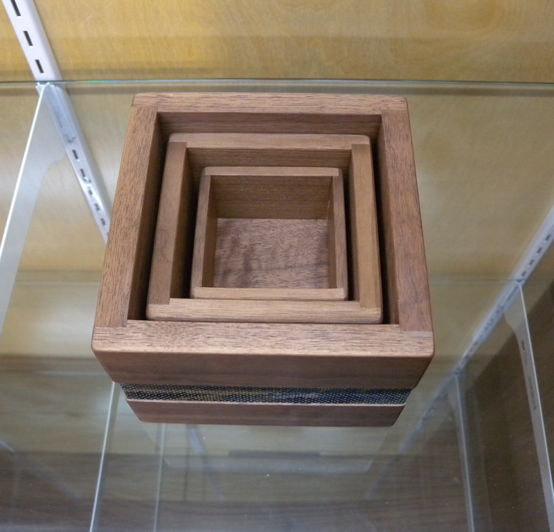 Walnut nesting boxes with Oshima Tsumugi fabric