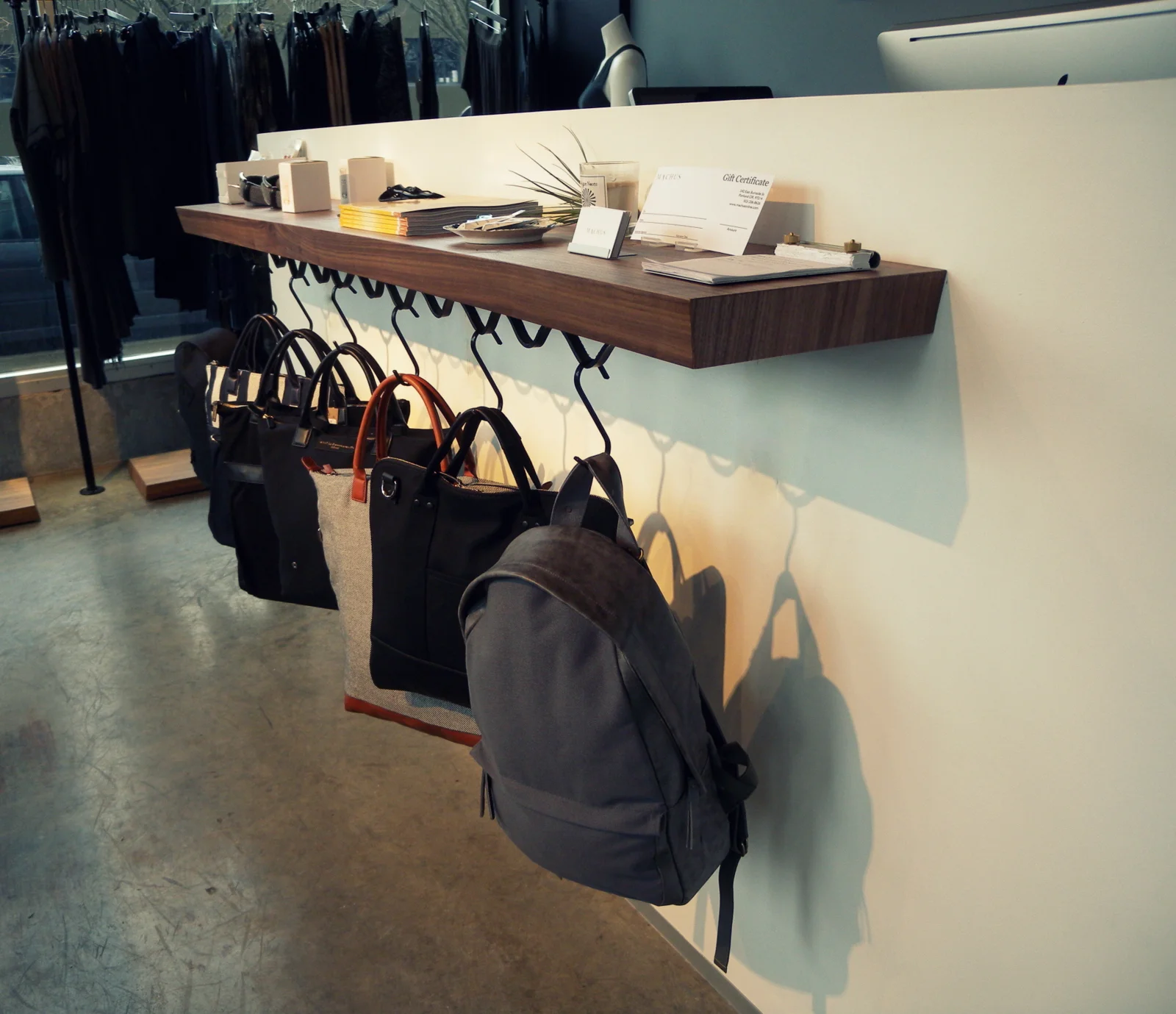 Floating Walnut Shelf with Leather Loops