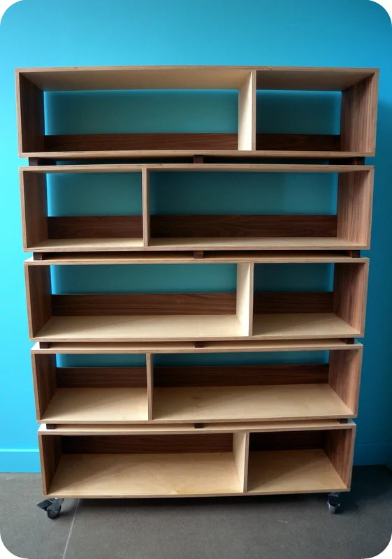 Walnut & Birch book shelving unit for Screaming Sky Gallery, Portland OR