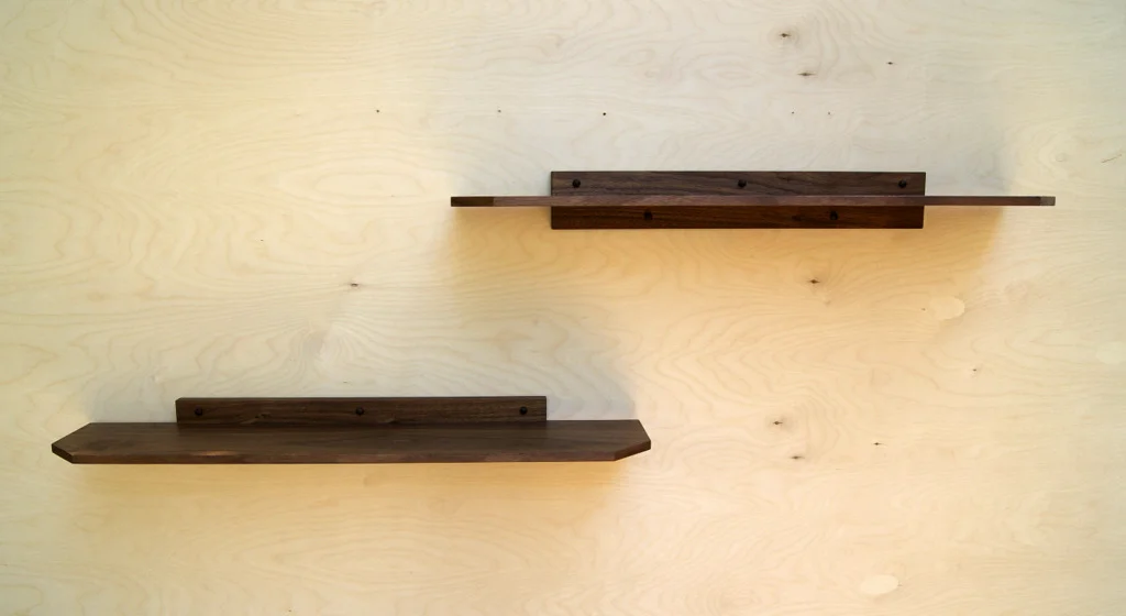 Walnut floating shelves