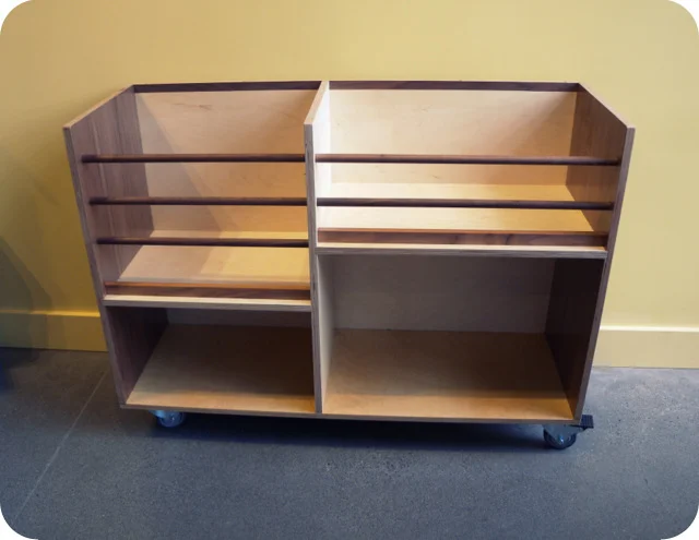 Walnut shelving unit for prints