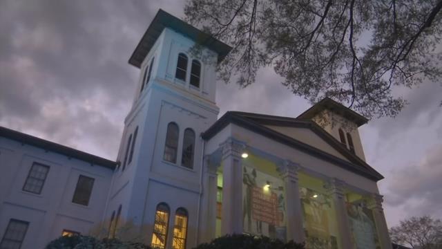 The main building at Wofford College turns blue for autism.