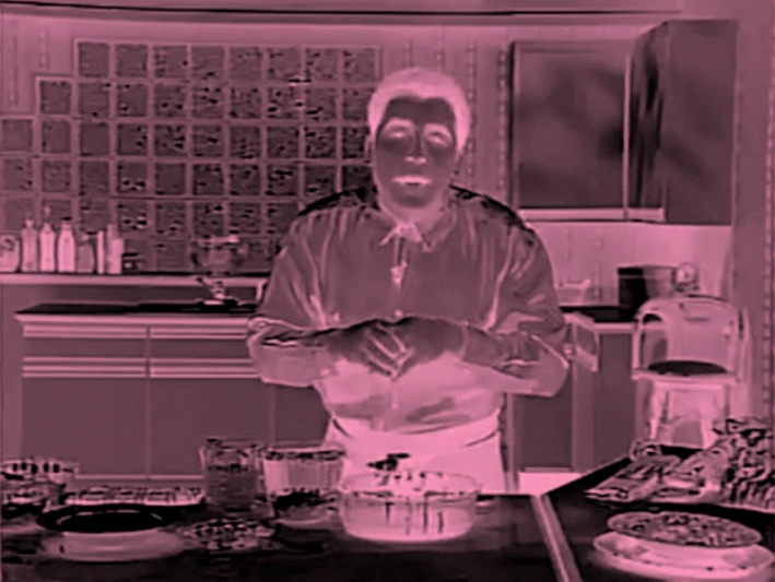   Cooking Shows  2013 (video still) digital video with Baker-Miller Pink filter, duration 1:57 hours (loop) 
