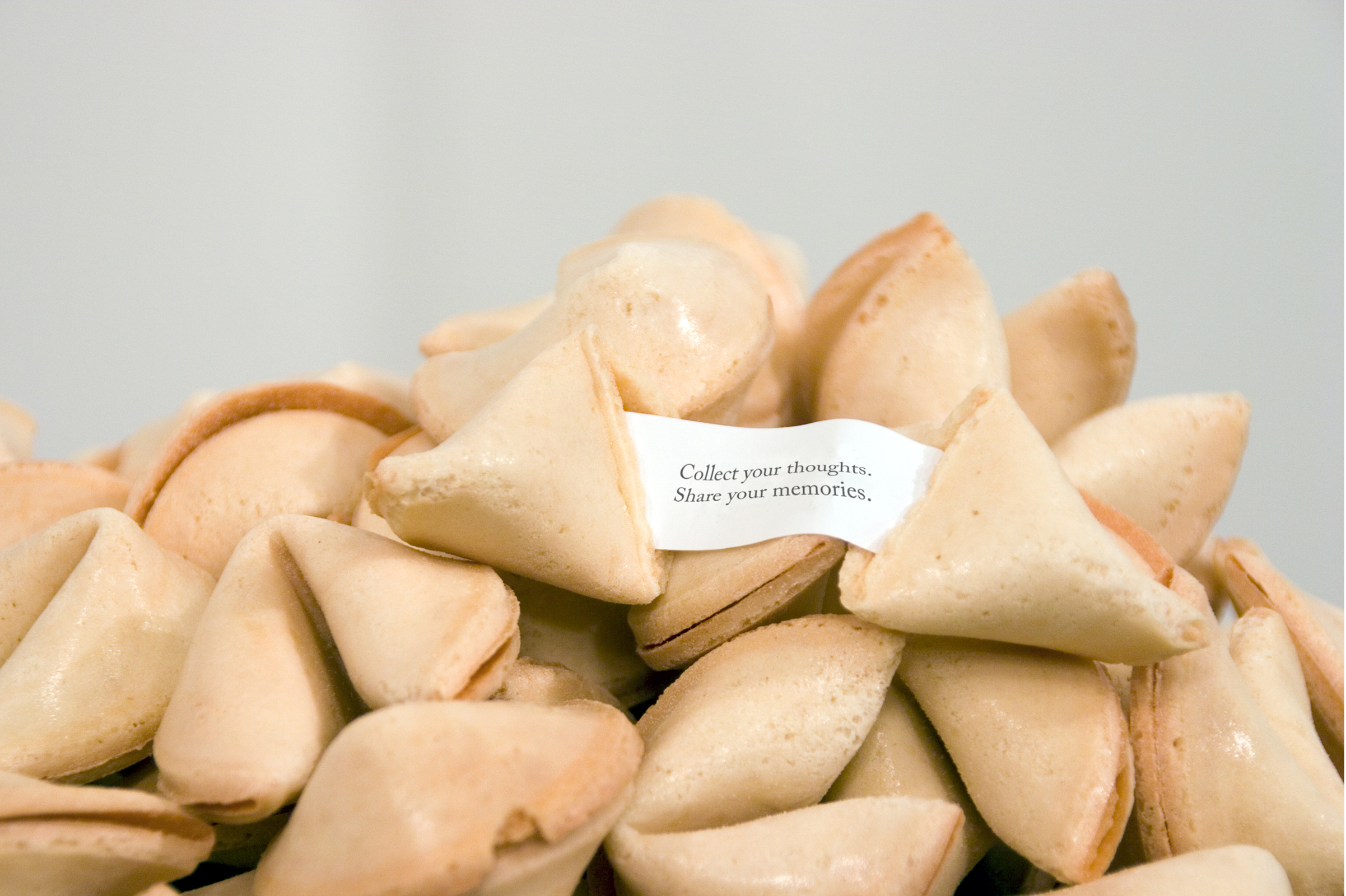   Fortune Cookie Project   2008 9 lightjet prints, custom fortune cookies, vinyl Dimensions variable 