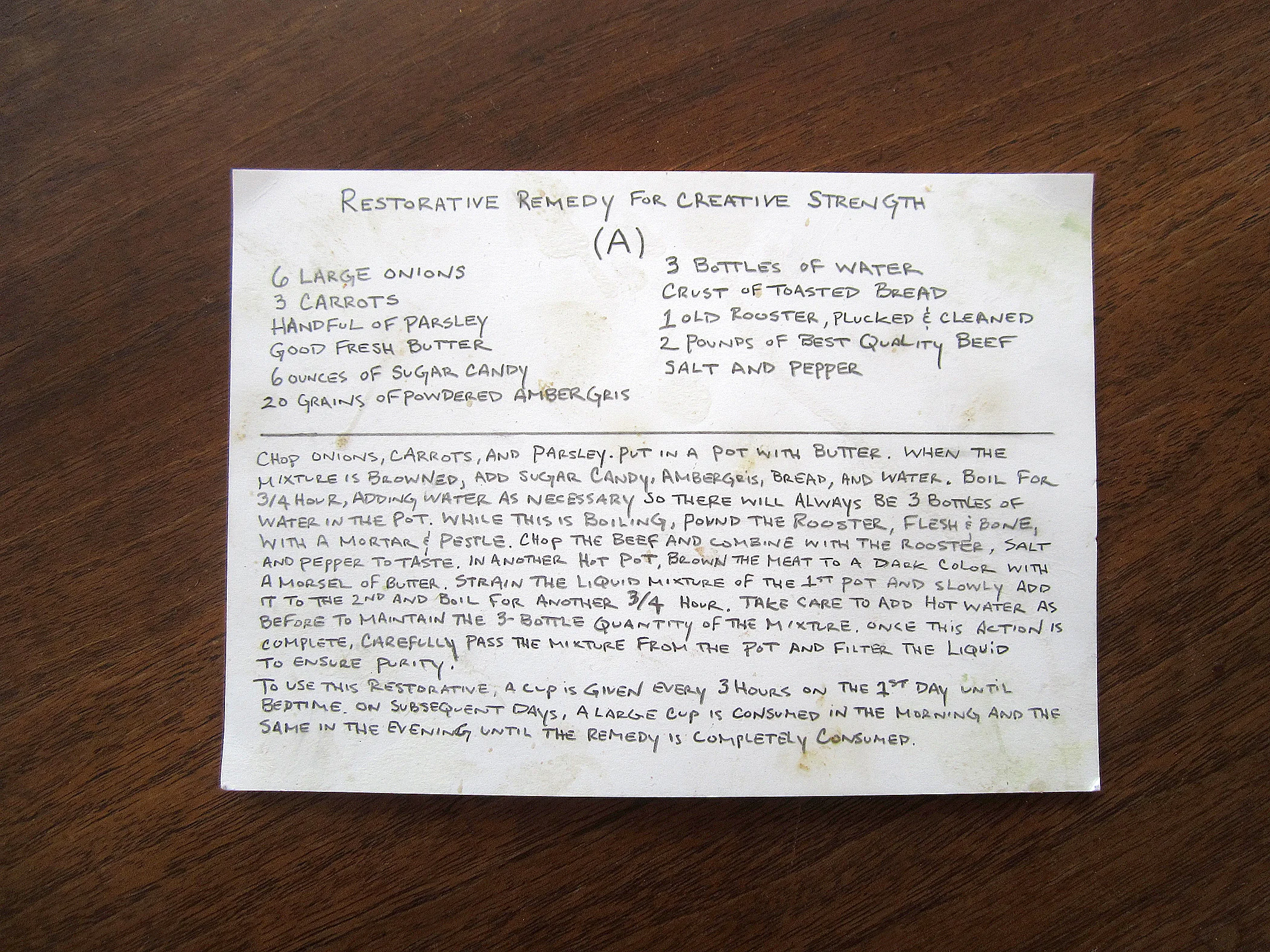 Restorative Remedy For Creative Strength (A) 2013 Graphite on duplex paper, mixed media 5 x 7 inches
