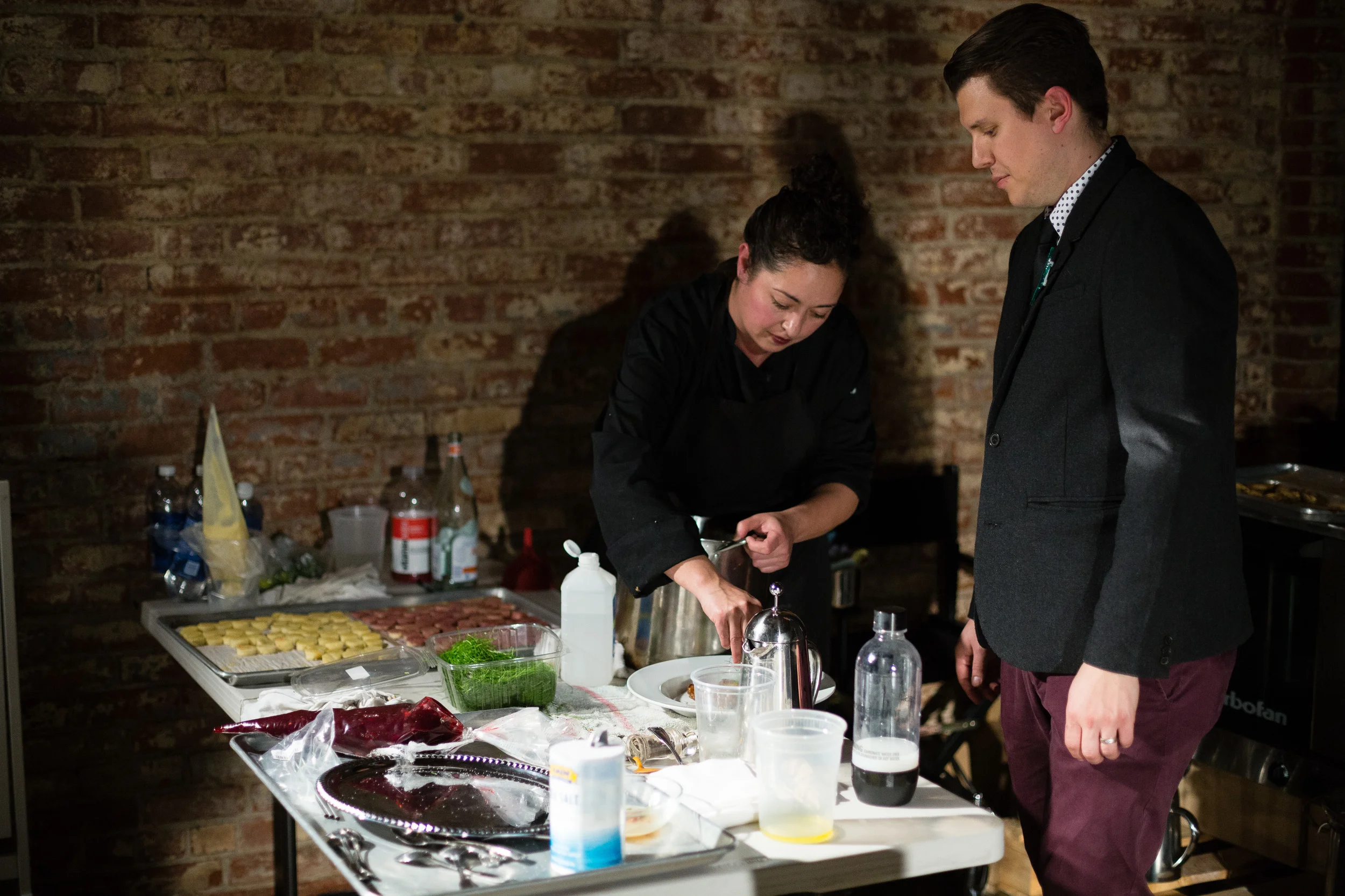 The Fleiss Feast 2016 Interactive dinner collaboration (chef preparation) In collaboration with Los Angeles Eats Itself, Chef Teresa Montańo and Chef Mia Wasilevich March 6th, 2016, LA River Studio, Los Angeles, CA photo courtesy of Michael Underwood
