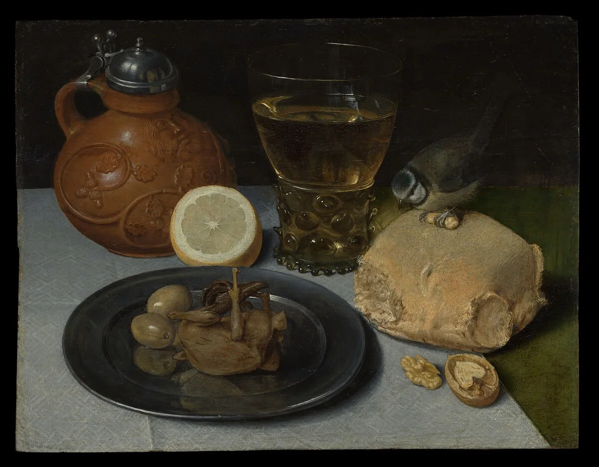Reference: Pronkstilleven #11 (after Georg Flegel, Still Life with Bird, Bread, Lemon, and a Roemer)