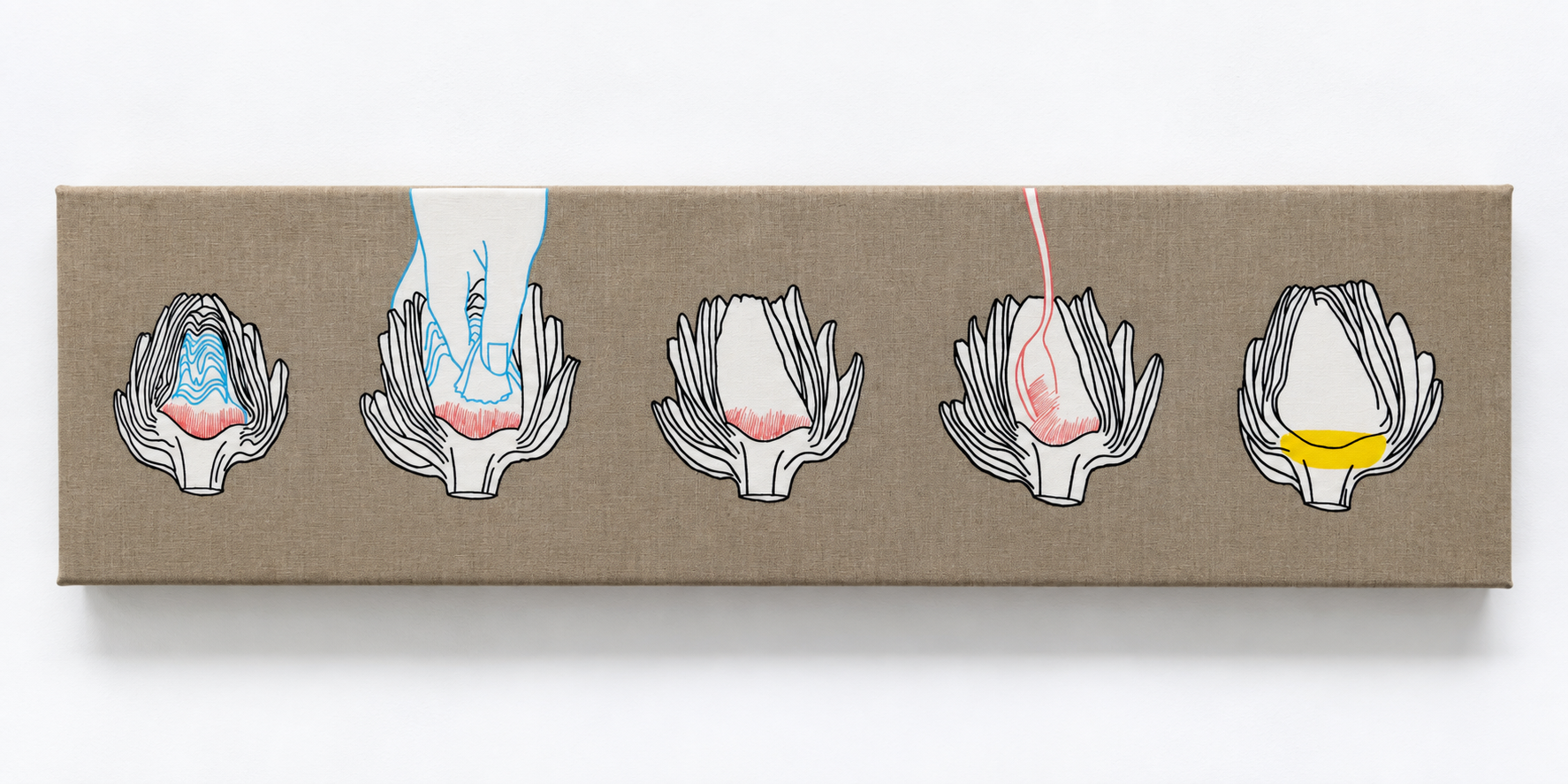 Process Painting #1, hairy choke, dechoking, the choke (Artichoke)
2026
Acrylic on linen
10 x 36 inches
