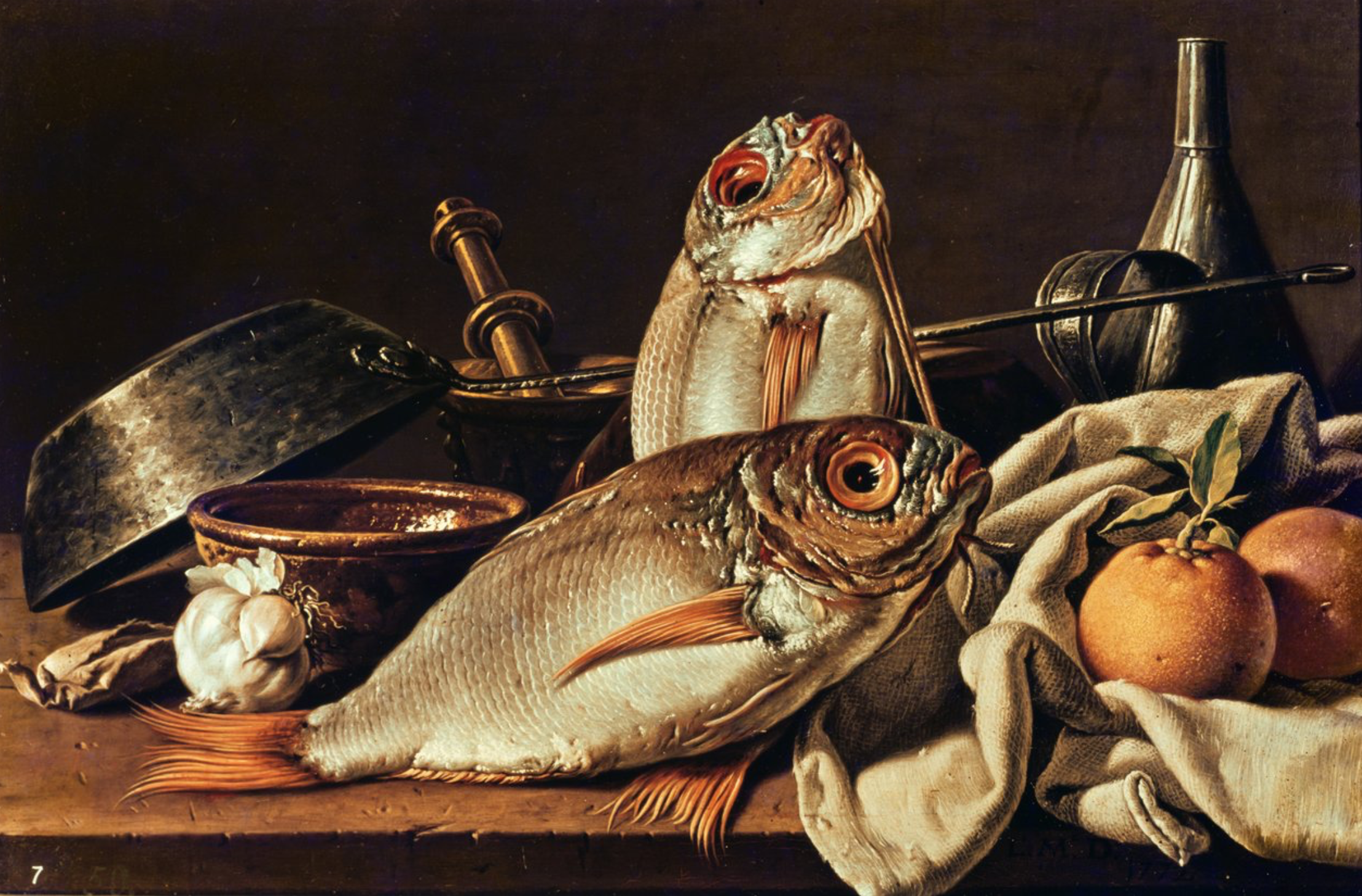 Reference: Pronkstilleven #12 (after Luis Egidio Meléndez, Still Life with Fish, Oranges, Garlic, and a Bowl)
