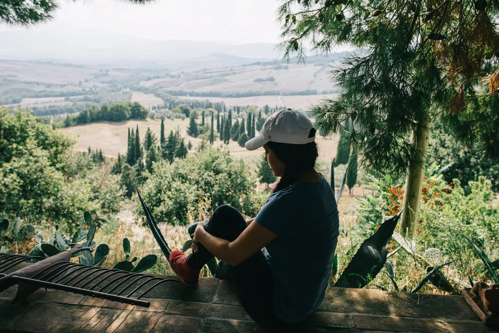 The view we had while we ate lunch in Tuscany with peacocks and cats walking around freely. 