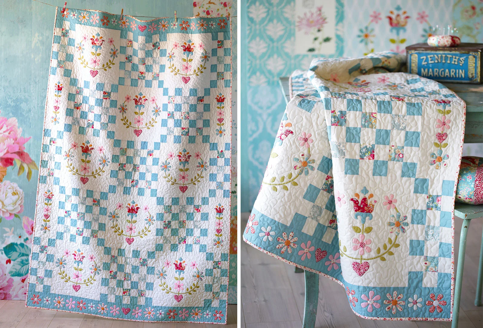 The Cabbage Rose quilt featuring gorgeous appliqué 