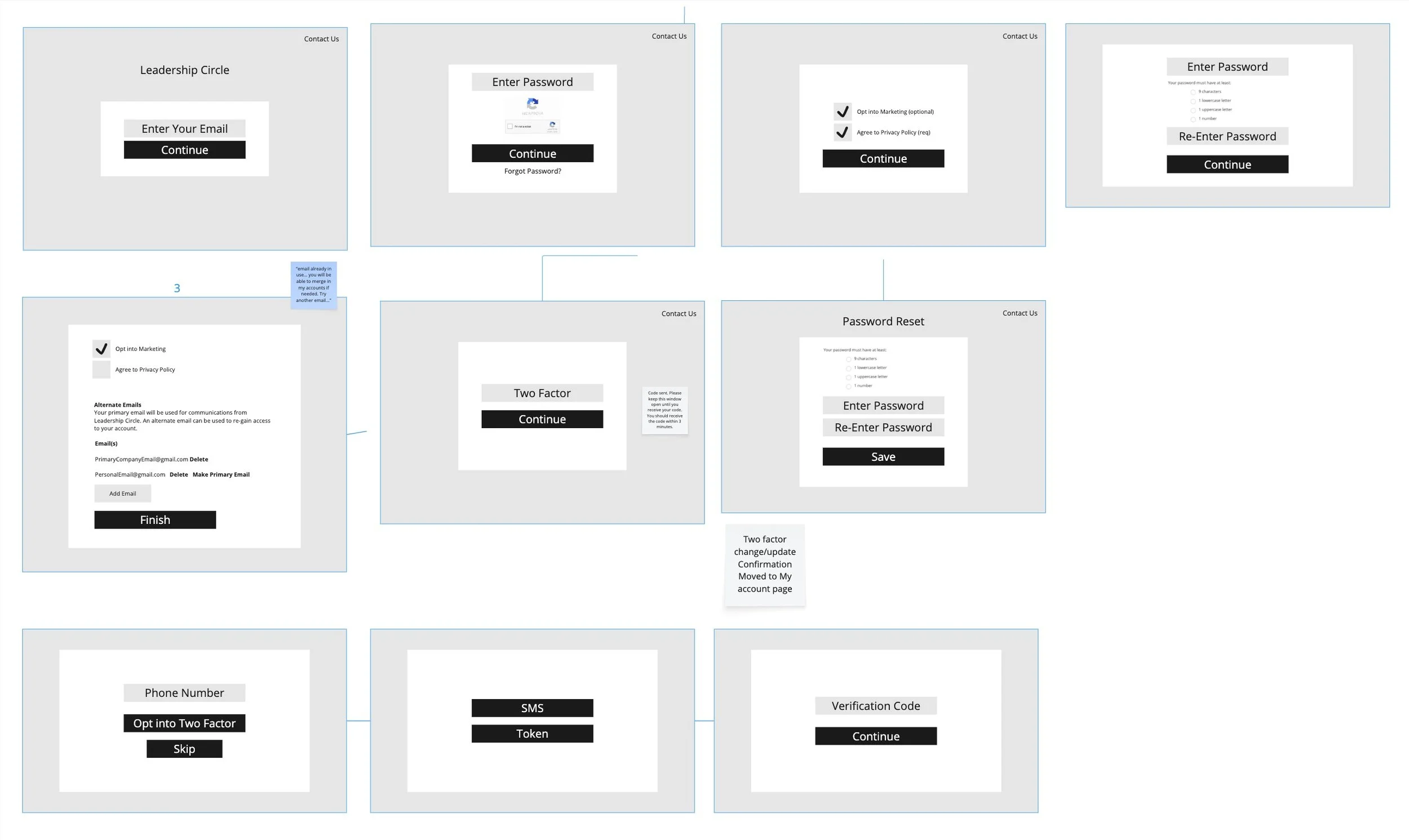 Image of rough low fidelity login screens showing initial work.