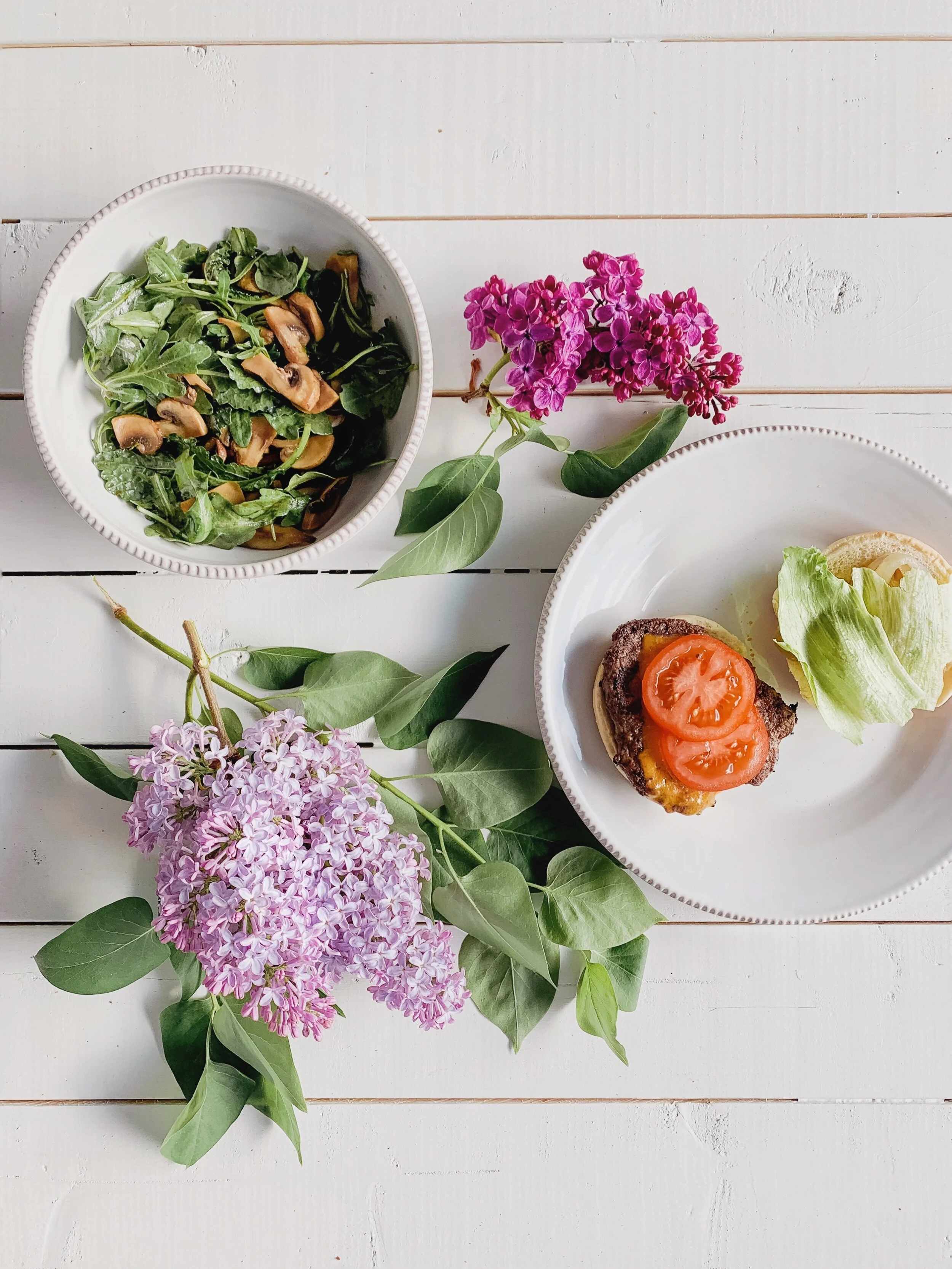 ROASTED MUSHROOM, BABY KALE AND ARUGULA SALAD WITH TRUFFLE OIL DRIZZLE