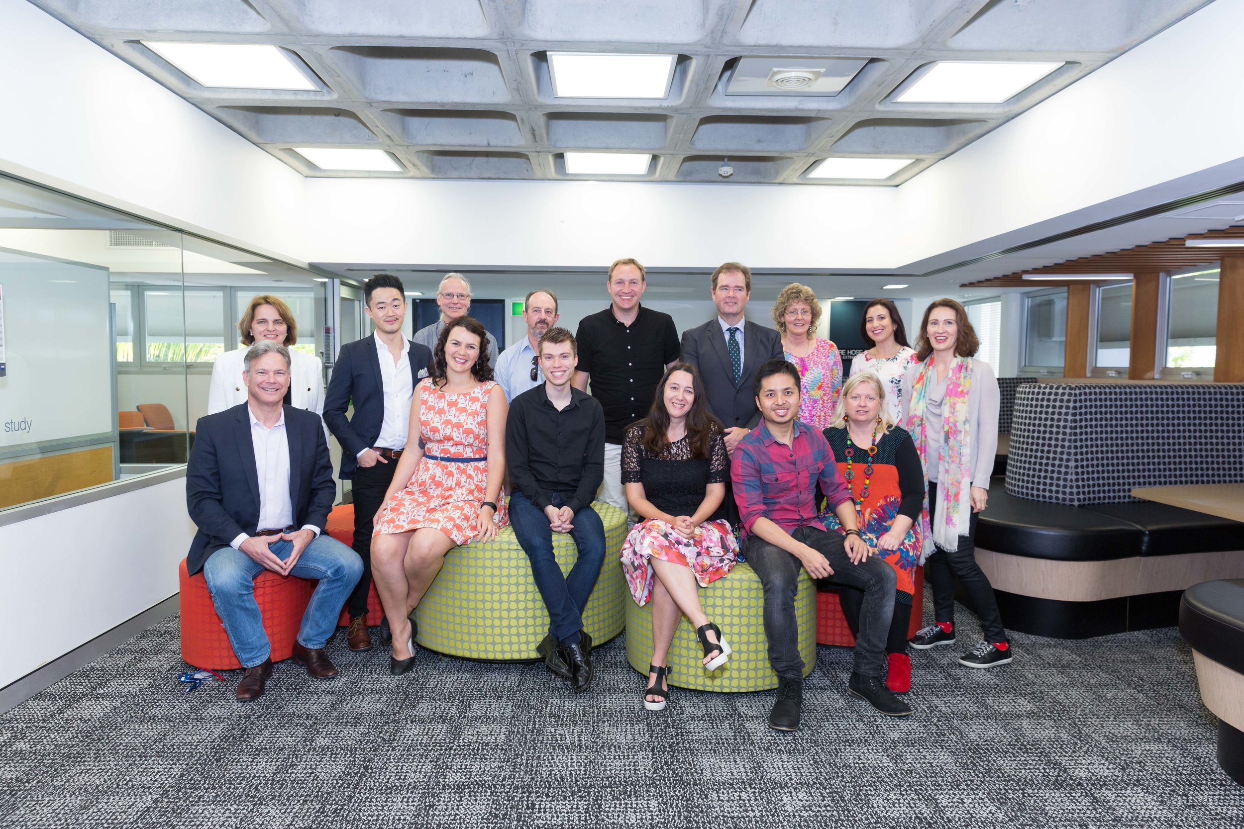 group photo seated L-R Dr Tim Baker, Katie Rowney, Brett Michael Orr, Michelle Saftich, David Bobis, Cass Moriarty Standing L-R: Margot de Groot, Benjamin Law, Richard Carroll, Gordon Clarke, Andrew Bird, David Gillespie, Robyn Osbourne, Melina Mallos, me