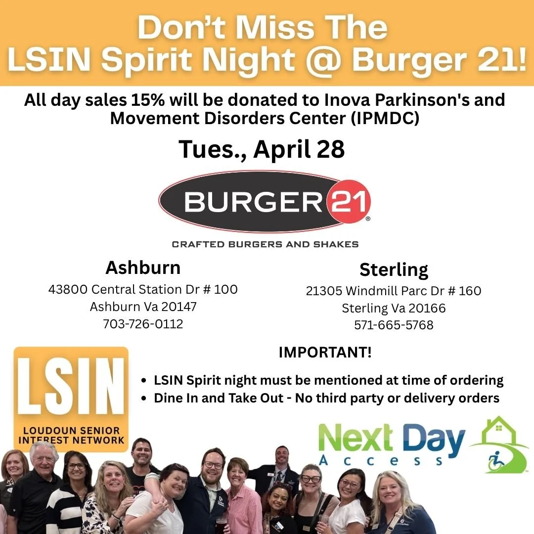 LSIN Spirit Night @ Burger 21 Sterling | Loudoun Senior Interest Network