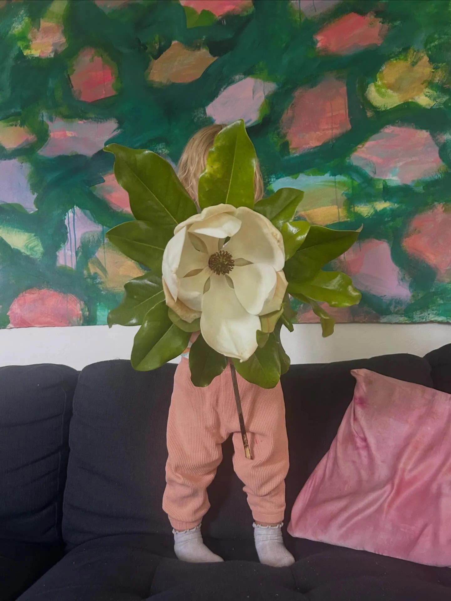 magnolia grandiflora 
🪷
in situ with waterlily, no.1 (lotus)
one of the rare paintings i made 
while growing this little flower girl in my belly