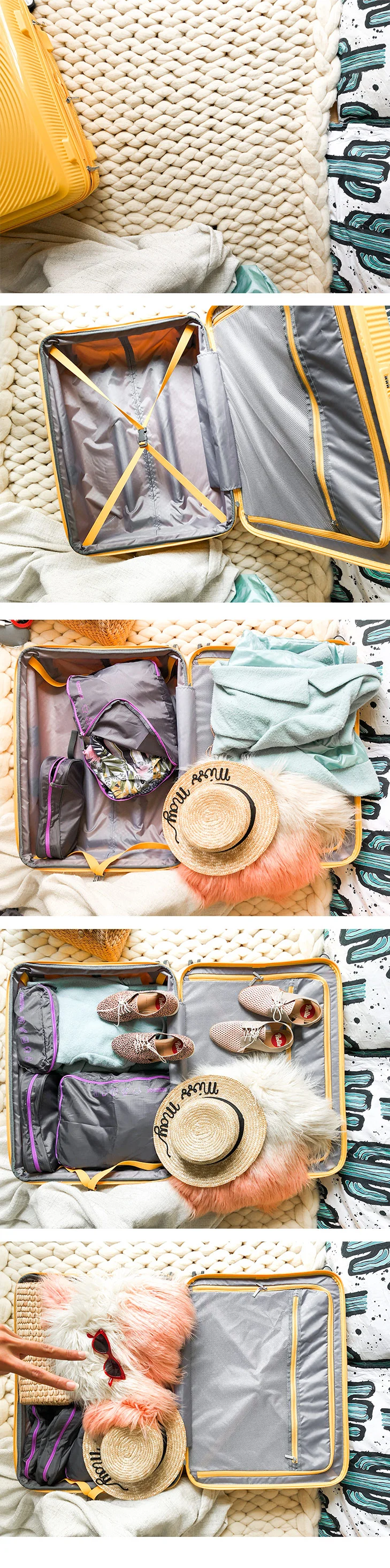 My flatlay on how to pack smart with American Tourister.
