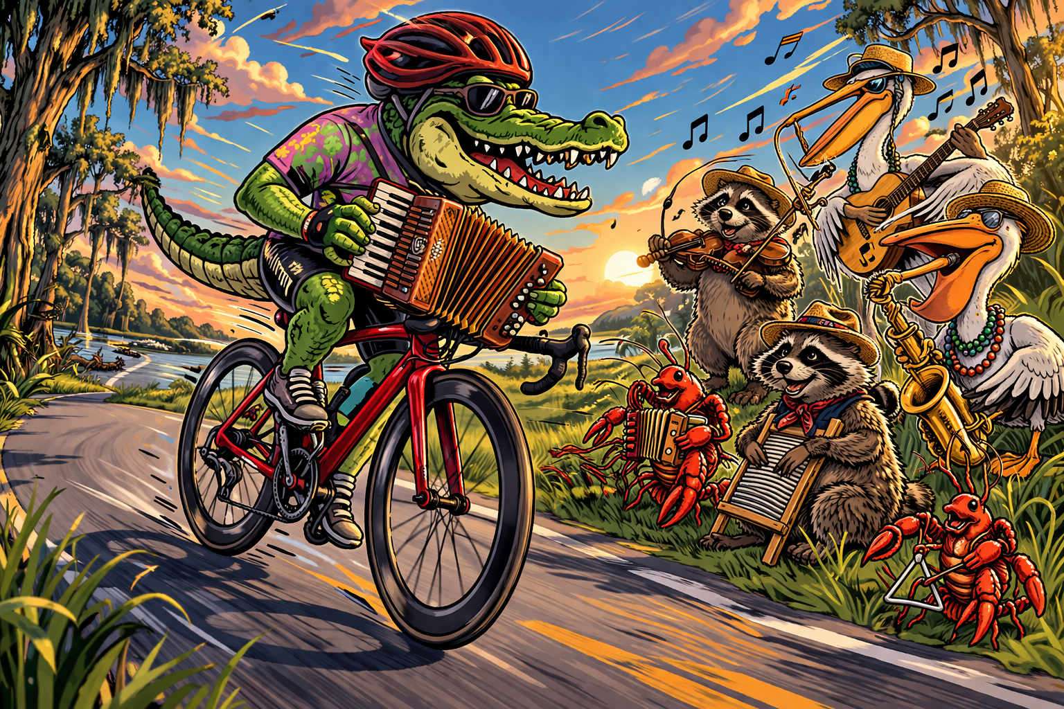 Zydeco cycling parade in the bayou.png
