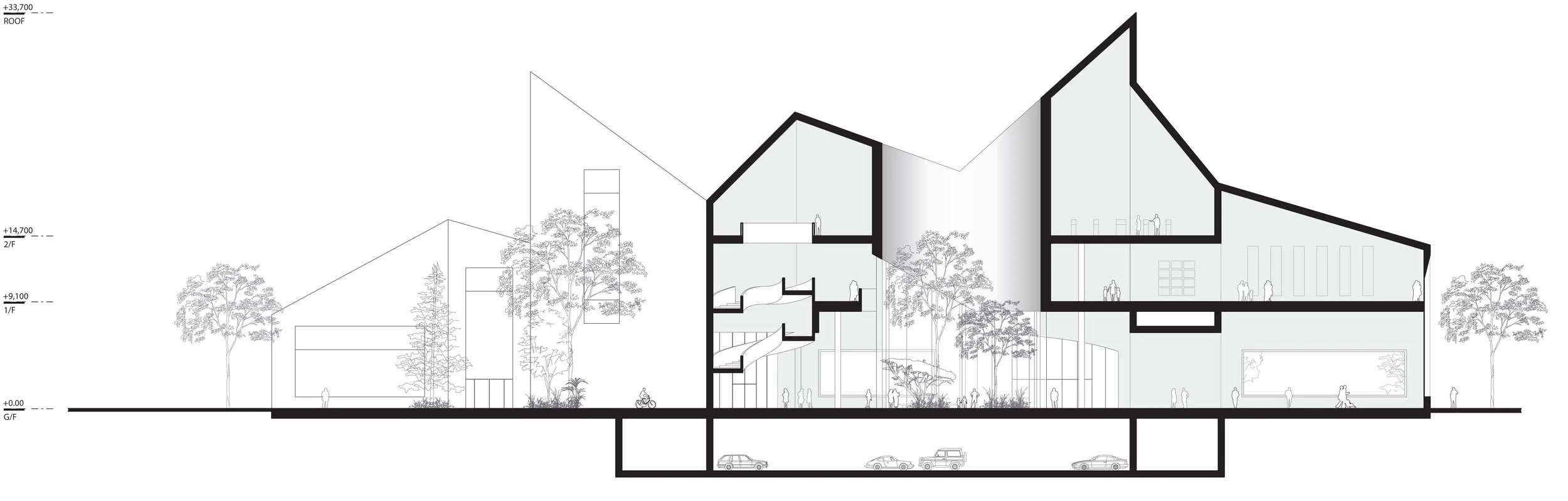 East-West Section - Through the Central Courtyard