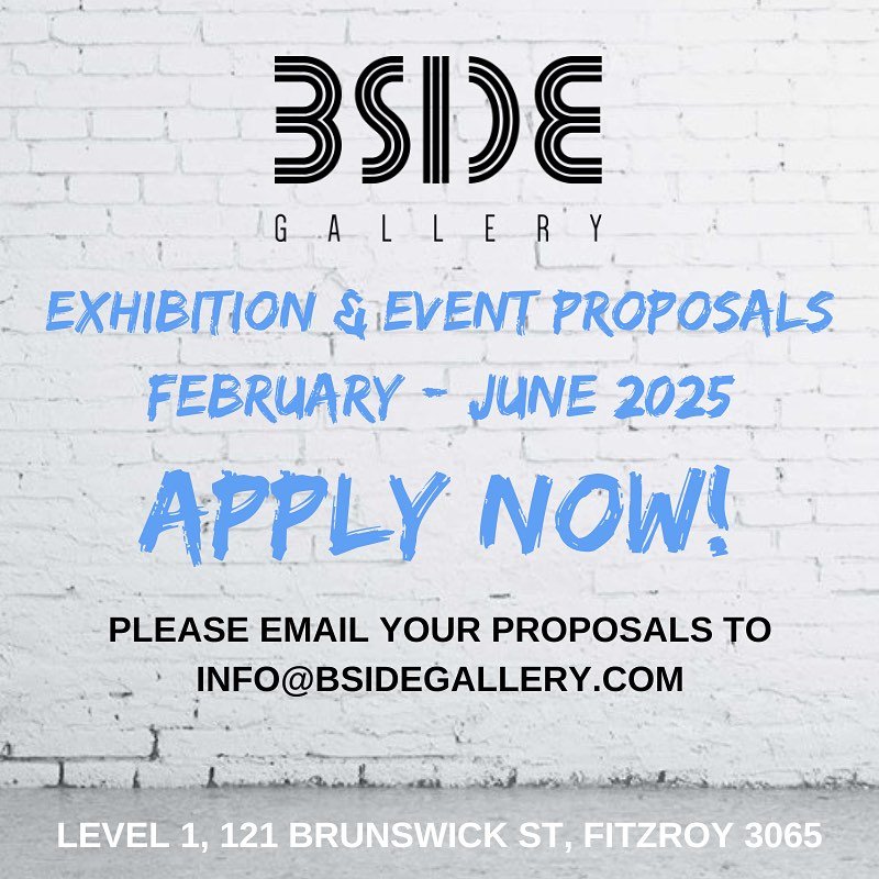 📢 APPLY NOW FOR 2025 🔊

Calling all artists, curators, workshop &amp; events hosts!

B-SIDE Gallery is now booking February to June 2025, so if you have an exhibition idea, or an event you would like to host, please email your application through t