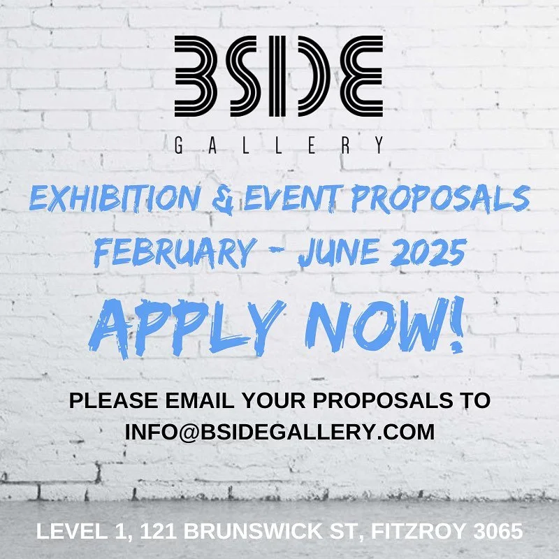 📢 APPLY NOW FOR 2025 🔊

Calling all artists, curators, workshop &amp; events hosts!

B-SIDE Gallery is now booking February to June 2025, so if you have an exhibition idea, or an event you would like to host, please email your application through t