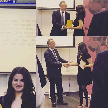 Kailey receives Public Engagement Award from UCL President and Provost Michael Arthur.