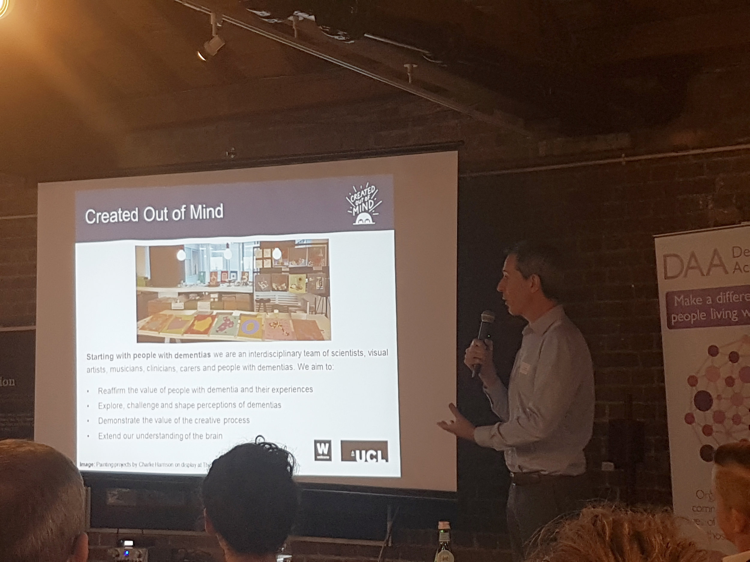Julian West introduces Created Out of Mind at the Camden Dementia Action Alliance Conference at the London Canal Museum. 