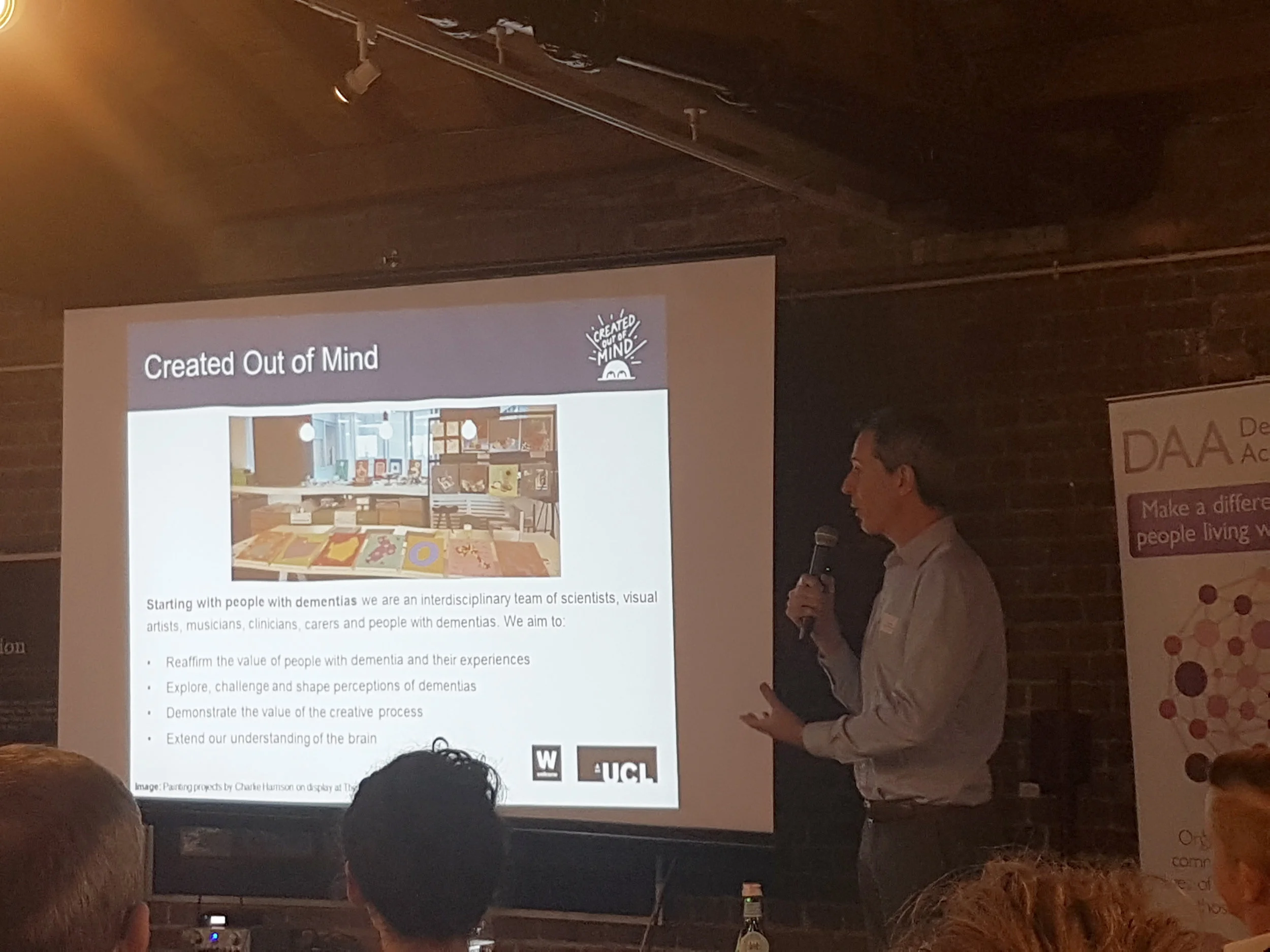 Julian West introduces Created Out of Mind at the Camden Dementia Action Alliance Conference at the London Canal Museum. 