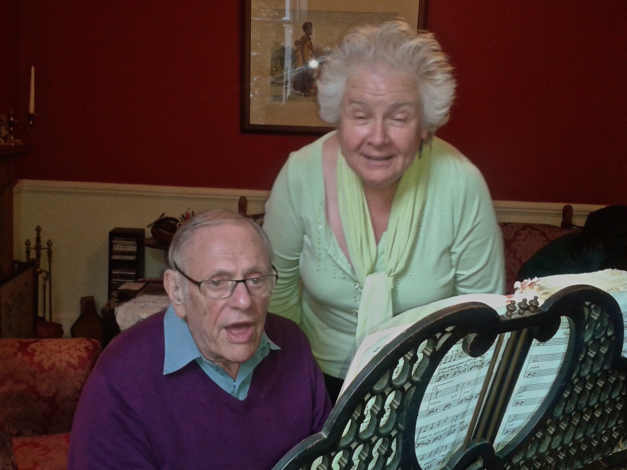 Kate with her husband John, a jazz musician, on the piano 