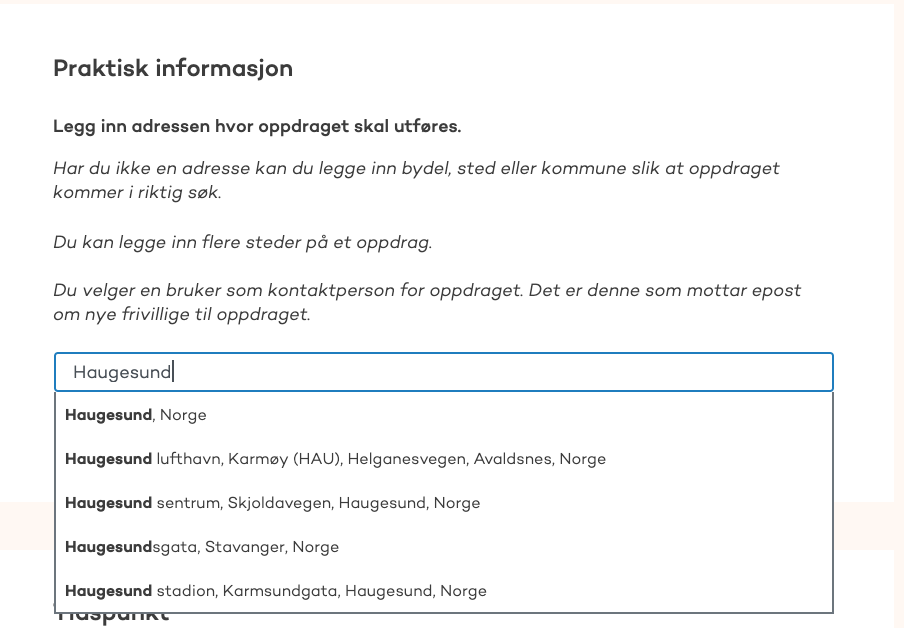 skjermbilde fra frivillig.no