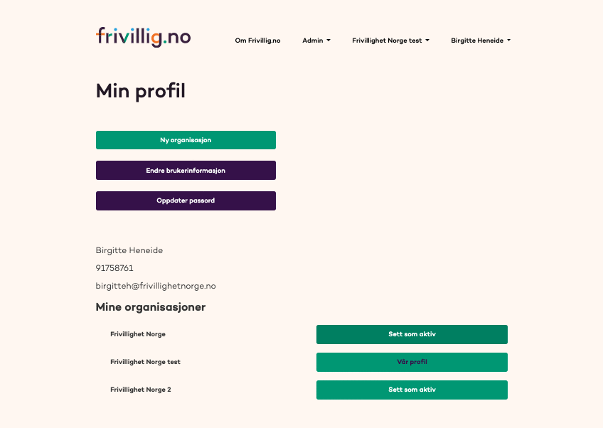 skjermbilde fra frivillig.no