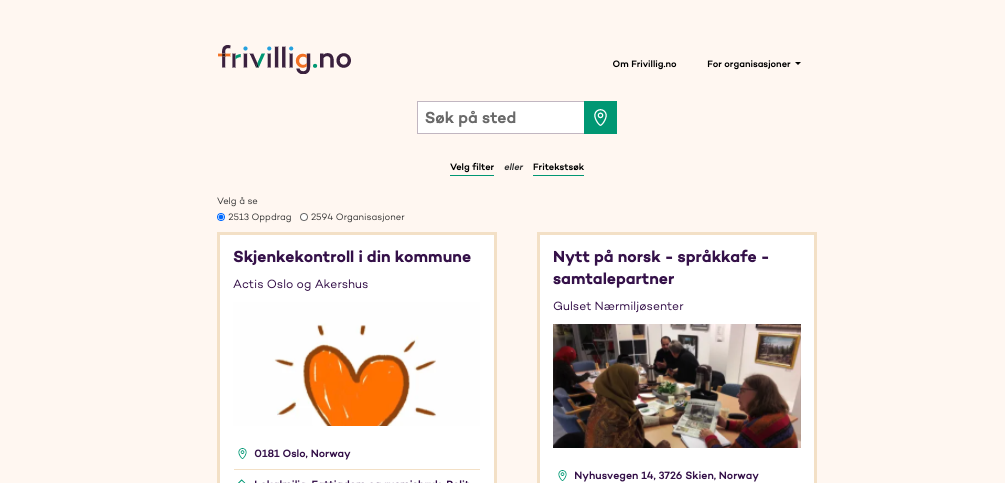 skjermbilde fra frivillig.no