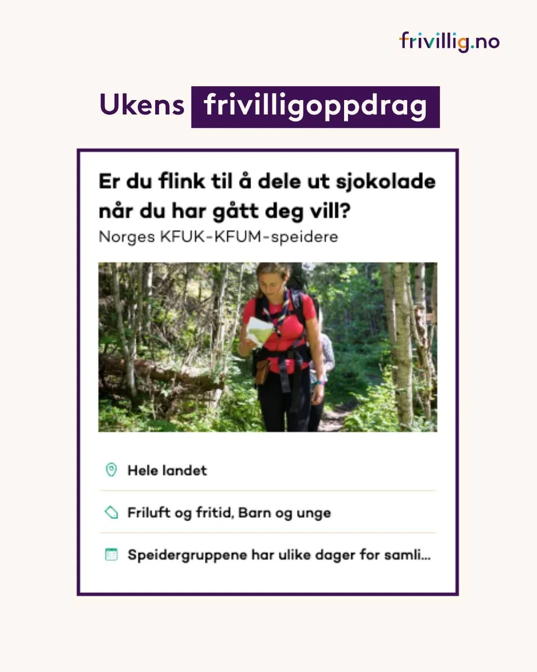Hei du - du som alltid har kvikk lunsjen lett tilgjengelig i sekken &ndash; du er &oslash;nsket som frivillig! 😍🍫
